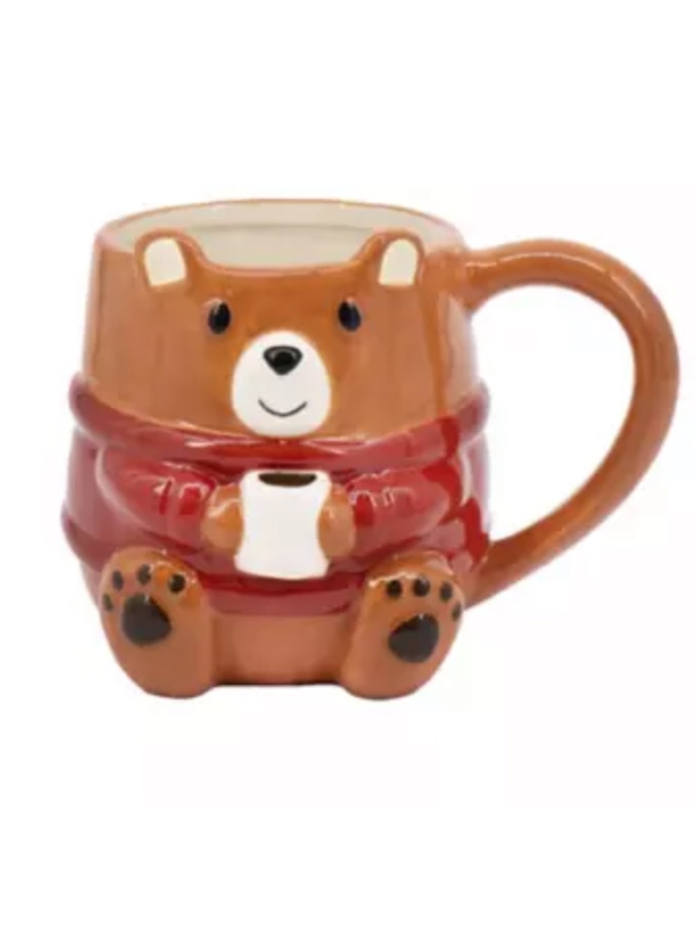 Brown Bear Ceramic Mug with Red Sweater - Cute Animal Coffee Cup